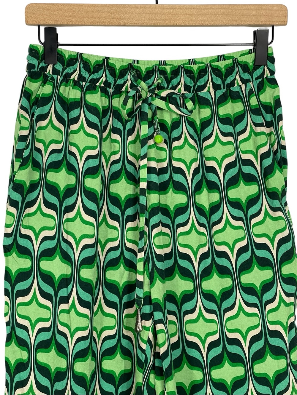 Zara Abstract Green Print Boho High Rise Pants Size Small - Picture 3 of 9